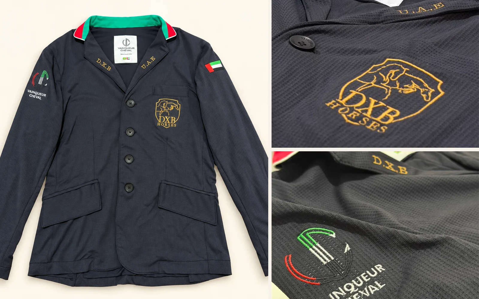 A Vainqueur Cheval team competition jacket and personalised embroidery details
